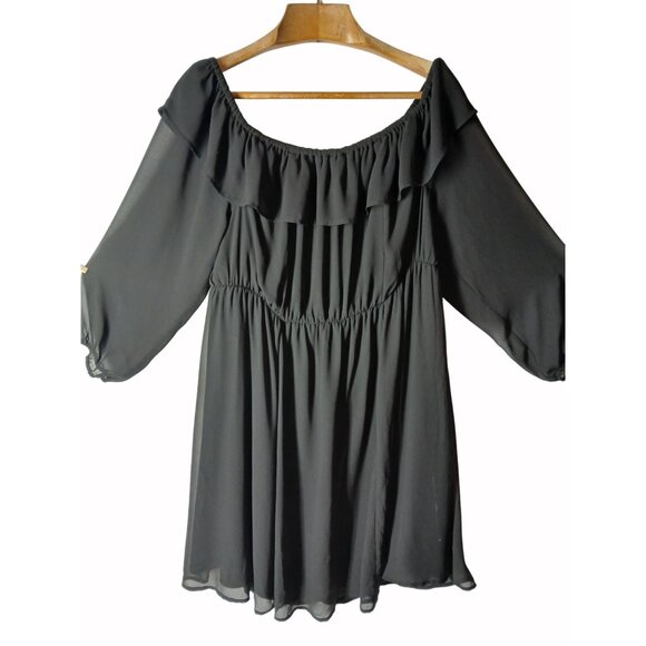 Torrid Black Chiffon Mini Dress Size 3 3X Plus Women Off The Shoulder LBD - Picture 4 of 13